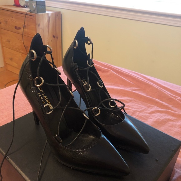 Saint Lauren Paris lace up heels shoes - Picture 5 of 6